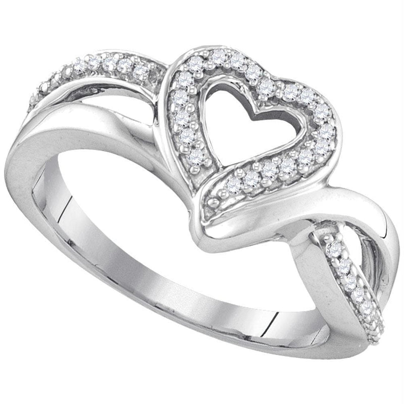 Rings And Bands Sterling Silver Women's Round Diamond Heart Frame Cluster Ring 1/8 Cttw - FREE Shipping (US/CAN) JadeMoghul