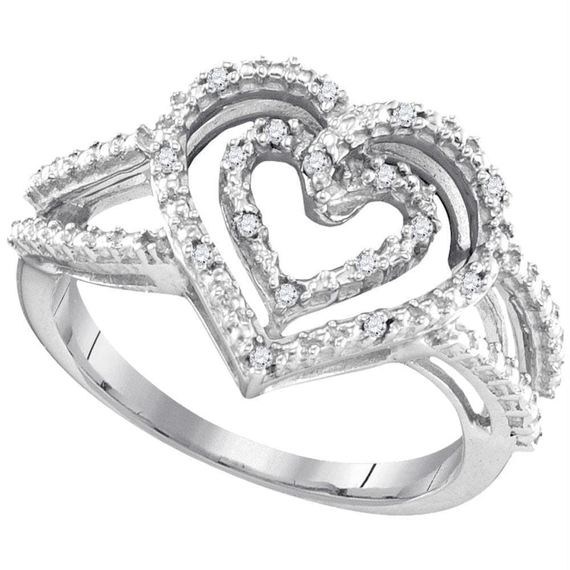Rings And Bands Sterling Silver Women's Round Diamond Nested Double Heart Ring 1/20 Cttw - FREE Shipping (US/CAN) JadeMoghul