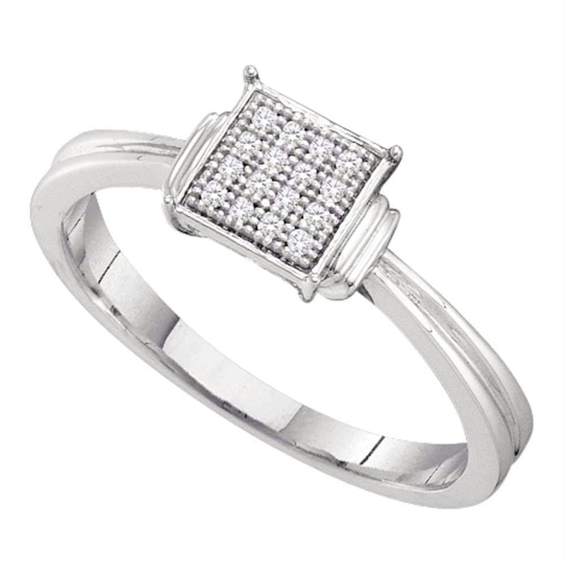 Rings And Bands Sterling Silver Women's Round Diamond Simple Square Cluster Ring 1/20 Cttw - FREE Shipping (US/CAN) JadeMoghul