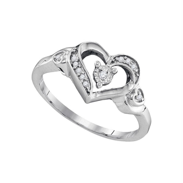 Rings And Bands Sterling Silver Women's Round Diamond Solitaire Heart Ring 1/20 Cttw - FREE Shipping (US/CAN) JadeMoghul