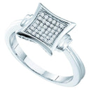 Rings And Bands Sterling Silver Women's Round Diamond Square Kite Cluster Ring 1/10 Cttw - FREE Shipping (US/CAN) JadeMoghul