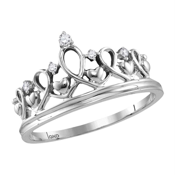 Rings And Bands Sterling Silver Women's Round Diamond Tiara Crown Princess Band Ring 1/20 Cttw - FREE Shipping (US/CAN) JadeMoghul