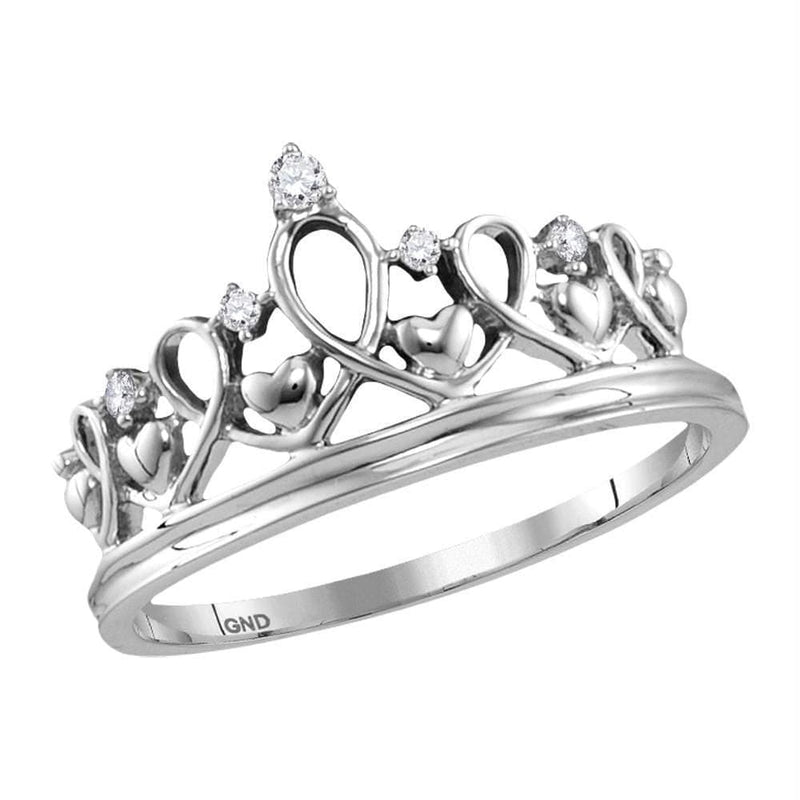 Rings And Bands Sterling Silver Women's Round Diamond Tiara Crown Princess Band Ring 1/20 Cttw - FREE Shipping (US/CAN) JadeMoghul