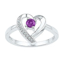 Rings And Bands Sterling Silver Women's Round Lab-Created Amethyst Diamond Heart Ring 1/4 Cttw - FREE Shipping (US/CAN) JadeMoghul