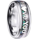 Tungsten Rings Tungsten Carbide Abalone Shell and Deer Antler I Love You Dome Ring