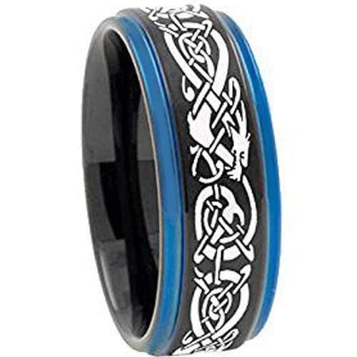 Tungsten Carbide Rings Tungsten Carbide Black Blue Dragon Step Ring