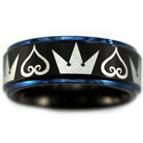 Tungsten Carbide Men's Rings Tungsten Carbide Black Blue Kingdom and Heart Step Ring