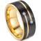 Simple Gold Ring Tungsten Carbide Black Gold Tone Double Grooves Ring With Cubic Zirconia