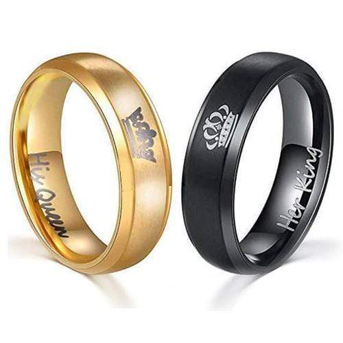 Simple Gold Ring Tungsten Carbide Black Gold Tone King Queen Crown Ring