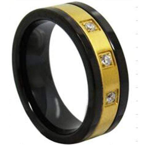 Simple Gold Ring Tungsten Carbide Black Gold Tone Ring With Cubic Zirconia