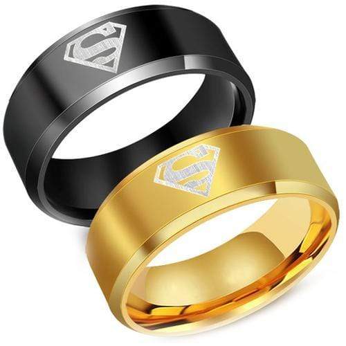 Simple Gold Ring Tungsten Carbide Black Gold Tone Superman Ring