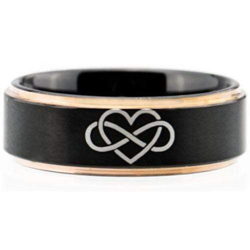Tungsten Carbide Men's Rings Tungsten Carbide Black Pink Infinity Heart Step Ring