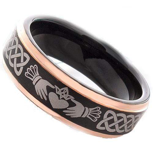 Tungsten Carbide Men's Rings Tungsten Carbide Black Pink Mo Anam Cara Irish Celtic Step Ring