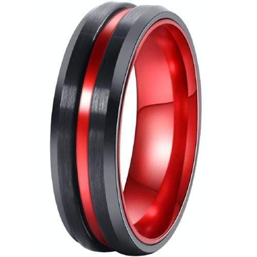 Tungsten Carbide Men's Rings Tungsten Carbide Black Red Center Groove Ring