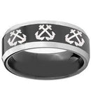 Silver Engagement Rings Tungsten Carbide Black Silver Anchor Ring