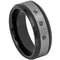 Silver Band Ring Tungsten Carbide Black Silver Ring With Genuine Black Diamond