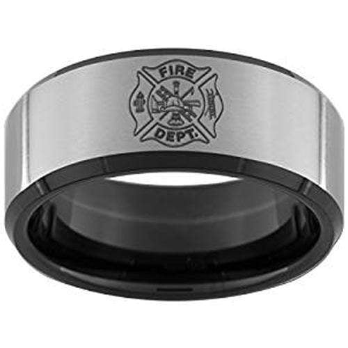 Simple Silver Ring Tungsten Carbide Black Silver Fire Fighter Ring