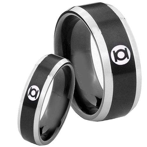 Simple Silver Ring Tungsten Carbide Black Silver Green Lantern Ring