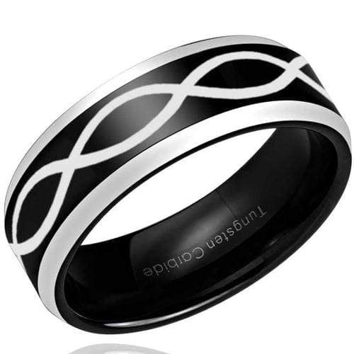 Silver Band Ring Tungsten Carbide Black Silver Infinity Ring