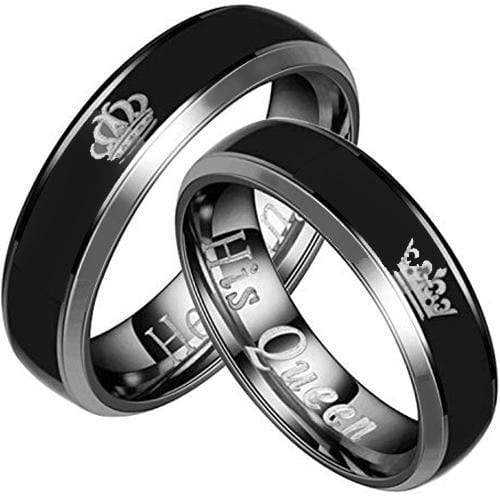 Simple Silver Ring Tungsten Carbide Black Silver King Queen Crown Ring
