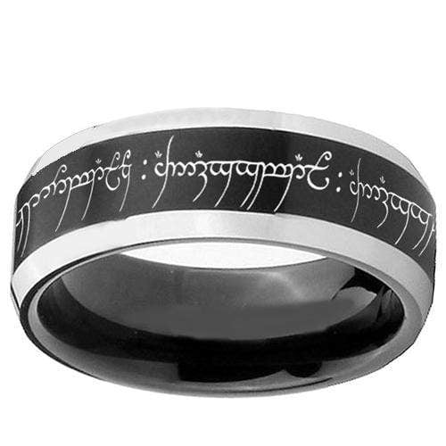 Simple Silver Ring Tungsten Carbide Black Silver Lord of the ring 