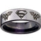 Silver Band Ring Tungsten Carbide Black Silver Pipe Cut Flat Superman Wonder Woman Ring