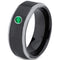 Silver Band Ring Tungsten Carbide Black Silver Step Ring With Created Green Emerald