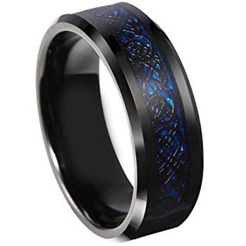 Tungsten Carbide Men's Rings Tungsten Carbide Blue Black Dragon Ring