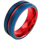 Tungsten Rings For Men Tungsten Carbide Blue Red Center Groove Ring