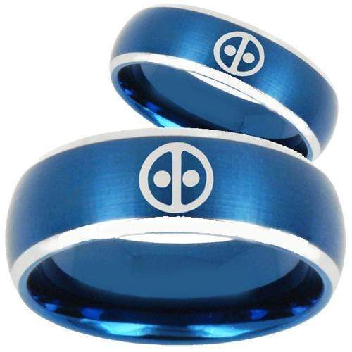 Simple Silver Ring Tungsten Carbide Blue Silver Deadpool Ring