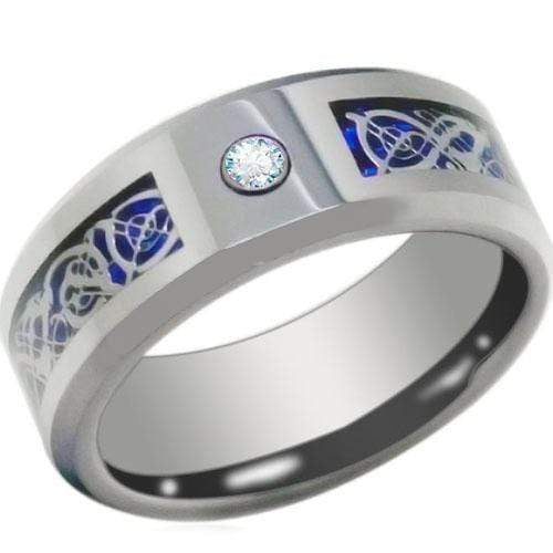 Silver Wedding Rings Tungsten Carbide Blue Silver Dragon Ring With Cubic Zirconia