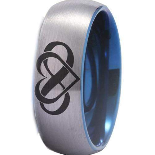 Silver Band Ring Tungsten Carbide Blue Silver Infinity Heart Dome Ring