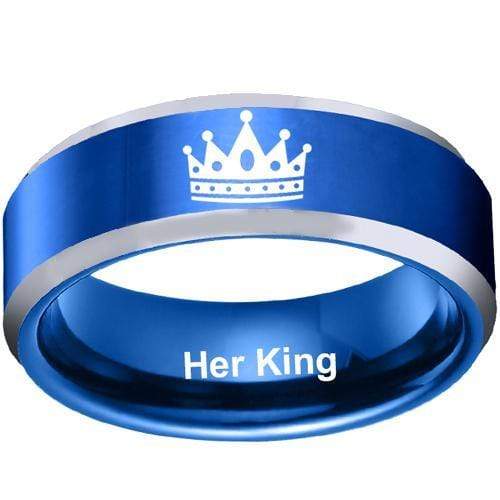 Silver Wedding Rings Tungsten Carbide Blue Silver King Crown Ring