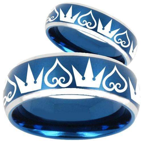 Silver Wedding Rings Tungsten Carbide Blue Silver Kingdom and Heart Ring