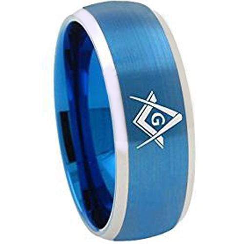 Simple Silver Ring Tungsten Carbide Blue Silver Masonic Ring