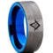 Silver Band Ring Tungsten Carbide Blue Silver Pipe Cut Flat Masonic Ring