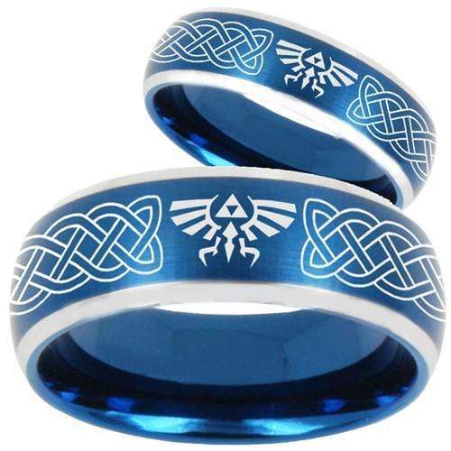 Silver Band Ring Tungsten Carbide Blue Silver Triforce Legend of Zelda Irish Celtic 