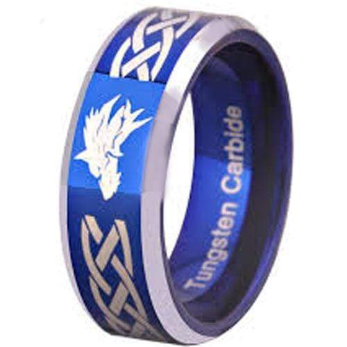 Silver Engagement Rings Tungsten Carbide Blue Silver Wolf Irish Celtic Ring