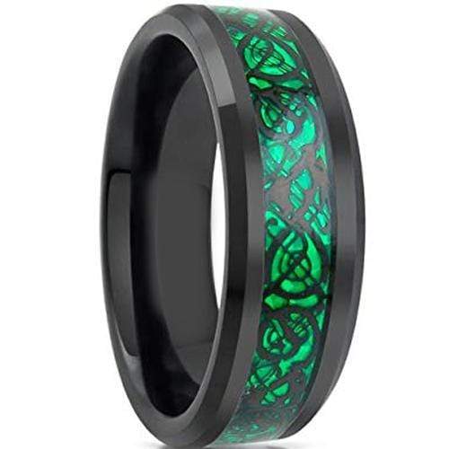 Tungsten Carbide Men's Rings Tungsten Carbide Green Black Dragon Ring