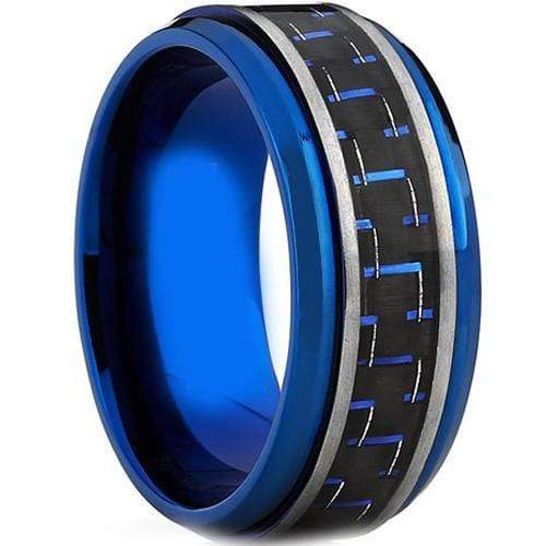 Silver Wedding Rings Tungsten Carbide Silver Blue Ring With Black Blue Carbon Fiber