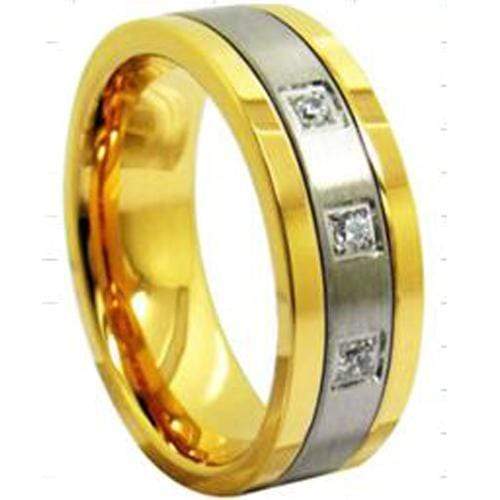 Pandora Gold Ring Tungsten Carbide Silver Gold Tone Ring With Cubic Zirconia