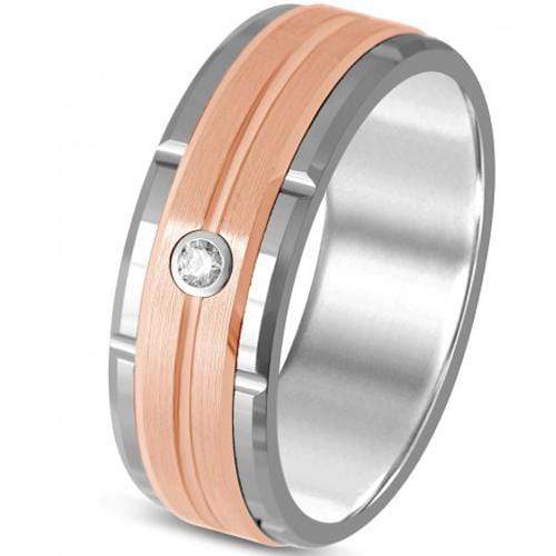 Simple Silver Ring Tungsten Carbide Silver Pink Brick Pattern Ring With Cubic Zirconia