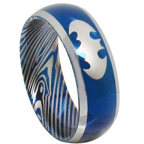 Silver Wedding Rings Tungsten Carbide Silver White Blue Damascus Batman Ring