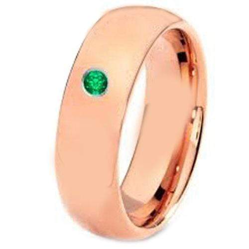 Rings And Bands Tungsten Rings For Men Pink Rose Tungsten Carbide Dome Ring With Created Green Emerald Titanium