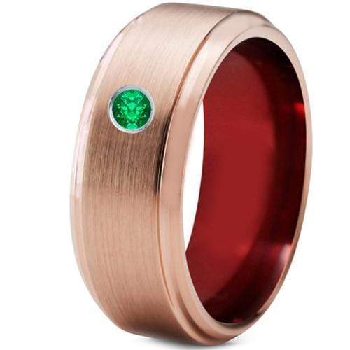 Rings And Bands Tungsten Rings For Men Pink Rose Tungsten Carbide Step Ring With Created Green Emerald Titanium