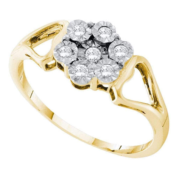 Yellow-tone Sterling Silver Women's Round Illusion-set Diamond Flower Cluster Ring 1/8 Cttw - FREE Shipping (US/CAN)