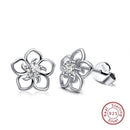 Rinntin Solid 925 Real Sterling Silver Women Stud Earrings Flower Pattern Blue AAA Zircon Classic Style Party Jewelry TSE71-L-Clear cz-JadeMoghul Inc.