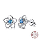 Rinntin Solid 925 Real Sterling Silver Women Stud Earrings Flower Pattern Blue AAA Zircon Classic Style Party Jewelry TSE71-L