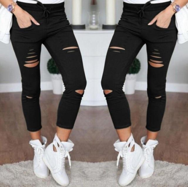 Ripped White Denim Capris-Black-S-JadeMoghul Inc.