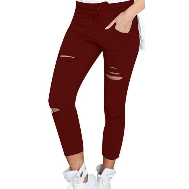 Ripped White Denim Capris-Wine Red-S-JadeMoghul Inc.